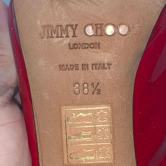 Jimmy Choo Patent Leather Slingback Pumps Heels Sandals Red Women’s size 38.5 - Picture 4 of 16